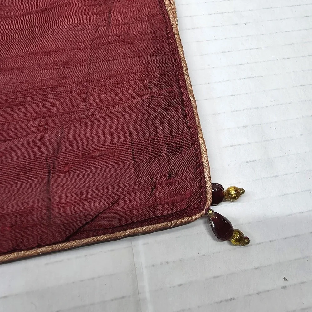 Crate‎ & Barrel Chateau Dupioni Silk Placemats & Napkins Set Claret Red Beaded